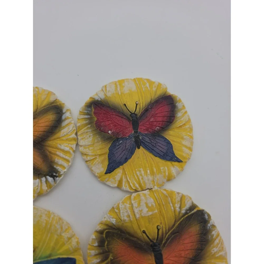Home Interiors Butterfly Ceramic Coaster Set of 4 Vintage Multicolor Round 4